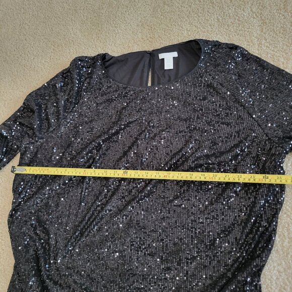H&M Black Sequine Size XXL Holiday/ NYE / Coctail/ Formal Long Sleeve Dress - Picture 8 of 11